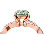 Rose gold Fancy Green Oval  Cut Twist Band Solitaire Diamond Ring with Pavé Setting_7