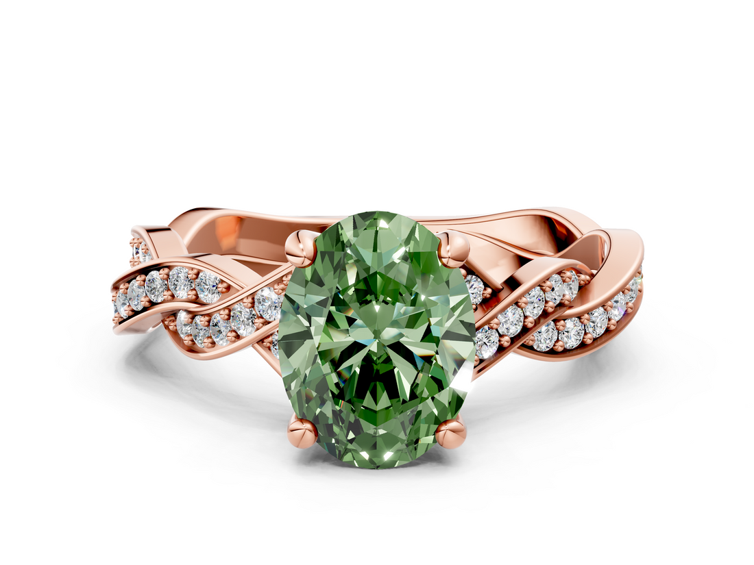 Rose gold Fancy Green Oval  Cut Twisted Pavé Band Solitaire Ring with Four-Prong Setting_55