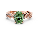 Rose gold Fancy Green Oval  Cut Twisted Pavé Band Solitaire Ring with Four-Prong Setting_55