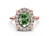 Rose gold Fancy Green Oval  Diamond Cluster Halo Solitaire with Four-Prong Setting_113