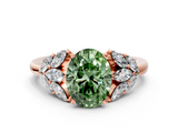 Rose gold Fancy Green Oval  Diamond Cluster Leaf Design Ring with Prong Setting_54