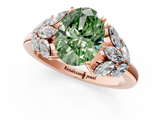 Rose gold Fancy Green Oval  Diamond Cluster Leaf Design Ring with Prong Setting_55