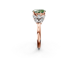 Rose gold Fancy Green Oval  Diamond Cluster Leaf Design Ring with Prong Setting_56