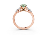 Rose gold Fancy Green Oval  Diamond Cluster Leaf Design Ring with Prong Setting_57