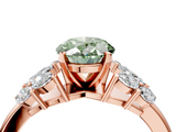 Rose gold Fancy Green Oval  Diamond Cluster Leaf Design Ring with Prong Setting_58