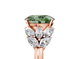 Rose gold Fancy Green Oval  Diamond Cluster Leaf Design Ring with Prong Setting_59