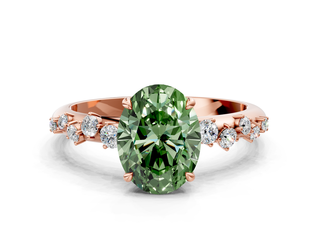 Rose gold Fancy Green Oval  Diamond Cluster Prong-Set Solitaire Ring_38