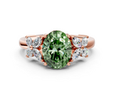Rose gold Fancy Green Oval  Diamond Floral Cluster Ring with Solitaire Band and Prong Setting_49