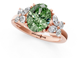 Rose gold Fancy Green Oval  Diamond Floral Cluster Ring with Solitaire Band and Prong Setting_50