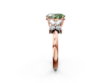 Rose gold Fancy Green Oval  Diamond Floral Cluster Ring with Solitaire Band and Prong Setting_51