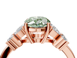 Rose gold Fancy Green Oval  Diamond Floral Cluster Ring with Solitaire Band and Prong Setting_53