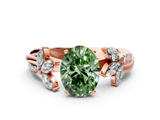 Rose gold Fancy Green Oval  Diamond Floral Vine Solitaire Engagement Ring_3