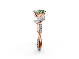 Rose gold Fancy Green Oval  Diamond Floral Vine Solitaire Engagement Ring_5