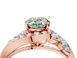 Rose gold Fancy Green Oval  Diamond Halo Ring with Marquise and Pavé Band in Prong Setting_71