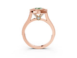 Rose gold Fancy Green Oval  Diamond Halo Ring with Milgrain Frame and Pavé Band 3