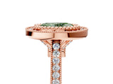 Rose gold Fancy Green Oval  Diamond Halo Ring with Milgrain Frame and Pavé Band 5