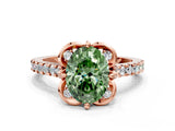 Rose gold Fancy Green Oval  Diamond Pave Band with Floral Prong Setting_27