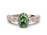 Rose gold Fancy Green Oval  Diamond Prong Setting with Side Stones on a Pave Band_129