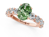 Rose gold Fancy Green Oval  Diamond Prong Setting with Side Stones on a Pave Band_130