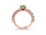 Rose gold Fancy Green Oval  Diamond Prong Setting with Side Stones on a Pave Band_132