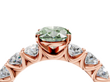 Rose gold Fancy Green Oval  Diamond Prong Setting with Side Stones on a Pave Band_133