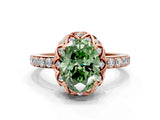 Rose gold Fancy Green Oval  Diamond Solitaire Ring with Shared Prong Pavé Band_53