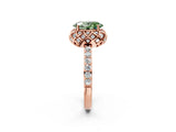 Rose gold Fancy Green Oval  Diamond Solitaire Ring with Shared Prong Pavé Band_55