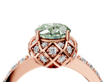 Rose gold Fancy Green Oval  Diamond Solitaire Ring with Shared Prong Pavé Band_57