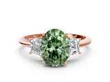 Rose gold Fancy Green Oval  Diamond Three-Stone Ring with Trapezoid Side Stones and Prong Setting_17