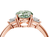 Rose gold Fancy Green Oval  Diamond Three-Stone Ring with Trapezoid Side Stones and Prong Setting_21
