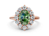 Rose gold Fancy Green Oval  Halo Cluster Diamond Engagement Ring with Prong Setting and Polished Band_51