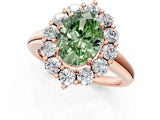 Rose gold Fancy Green Oval  Halo Cluster Diamond Engagement Ring with Prong Setting and Polished Band_52