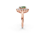 Rose gold Fancy Green Oval  Halo Cluster Diamond Engagement Ring with Prong Setting and Polished Band_53