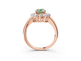 Rose gold Fancy Green Oval  Halo Cluster Diamond Engagement Ring with Prong Setting and Polished Band_54