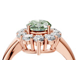 Rose gold Fancy Green Oval  Halo Cluster Diamond Engagement Ring with Prong Setting and Polished Band_55