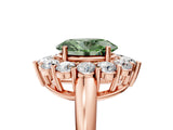 Rose gold Fancy Green Oval  Halo Cluster Diamond Engagement Ring with Prong Setting and Polished Band_56