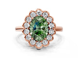 Rose gold Fancy Green Oval  Halo Cluster Diamond Engagement Ring with Solitaire Band and Prong Setting_66