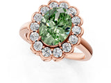 Rose gold Fancy Green Oval  Halo Cluster Diamond Engagement Ring with Solitaire Band and Prong Setting_67