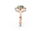 Rose gold Fancy Green Oval  Halo Cluster Diamond Engagement Ring with Solitaire Band and Prong Setting_68