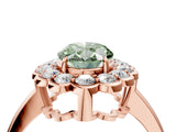 Rose gold Fancy Green Oval  Halo Cluster Diamond Engagement Ring with Solitaire Band and Prong Setting_70