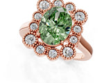 Rose gold Fancy Green Oval  Halo Diamond Cluster Engagement Ring with Milgrain Bezel Setting and Solitaire Band_40