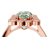 Rose gold Fancy Green Oval  Halo Diamond Cluster Engagement Ring with Milgrain Bezel Setting and Solitaire Band_43