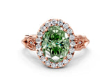 Rose gold Fancy Green Oval  Halo Diamond Engagement Ring with Filigree Band and Four-Prong Setting_81