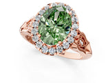 Rose gold Fancy Green Oval  Halo Diamond Engagement Ring with Filigree Band and Four-Prong Setting_82