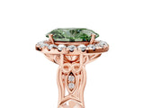 Rose gold Fancy Green Oval  Halo Diamond Engagement Ring with Filigree Band and Four-Prong Setting_86