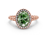 Rose gold Fancy Green Oval  Halo Diamond Engagement Ring with Intricate Filigree Band and Four-Prong Setting_37