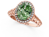 Rose gold Fancy Green Oval  Halo Diamond Engagement Ring with Intricate Filigree Band and Four-Prong Setting_38
