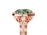 Rose gold Fancy Green Oval  Halo Diamond Engagement Ring with Intricate Filigree Band and Four-Prong Setting_42