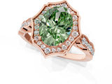Rose gold Fancy Green Oval  Halo Diamond Engagement Ring with Milgrain Band and Four-Prong Setting_55