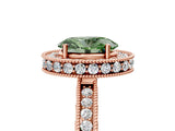 Rose gold Fancy Green Oval  Halo Diamond Engagement Ring with Milgrain Pave Band and Four-Prong Setting_206